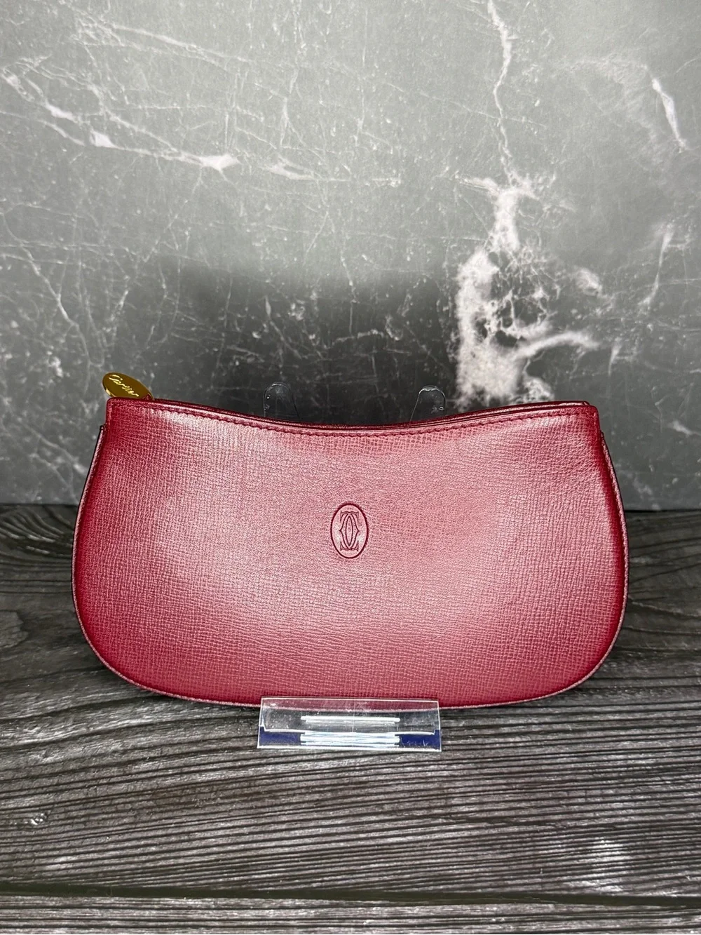 Cartier Bordeaux Leather Zip Pouch Must de Cartier Cosmetic Case Full Inclusion